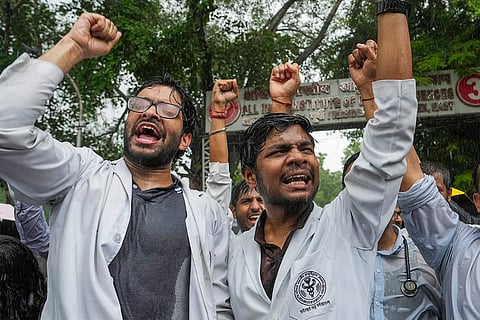 Doctors protest against the killing of a postgraduate trainee doctor in Kolkata